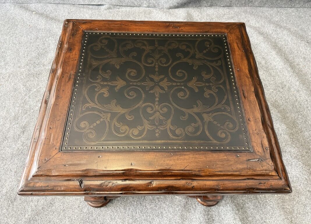 Bernhardt Side Table with Decorated Top and Wooden Base Bernhardt Side Table with Decorated Top and Wooden Base