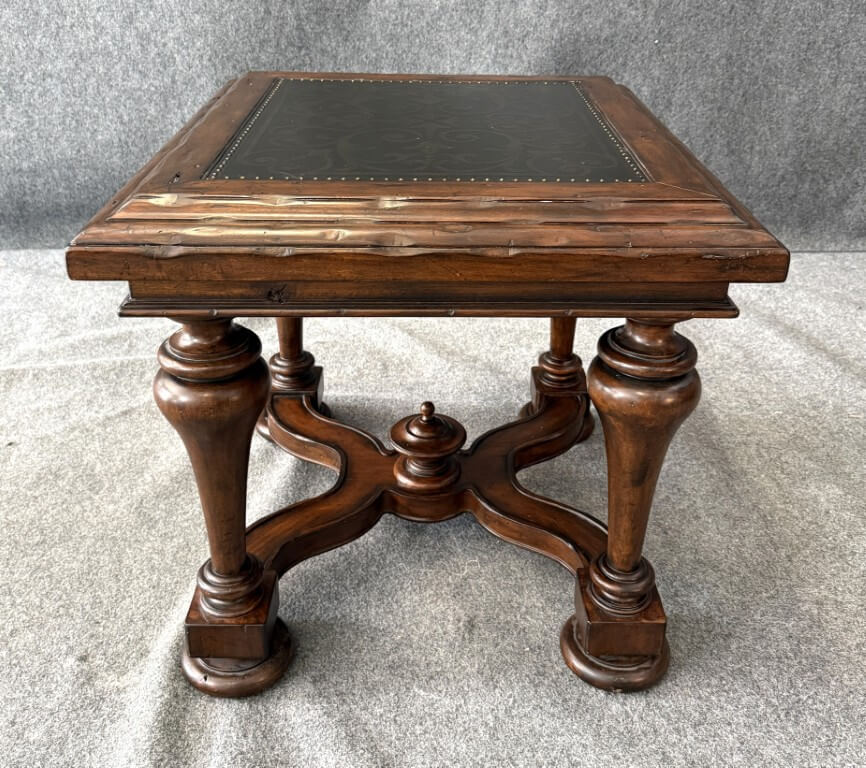 Bernhardt Side Table with Decorated Top and Wooden Base Bernhardt Side Table with Decorated Top and Wooden Base