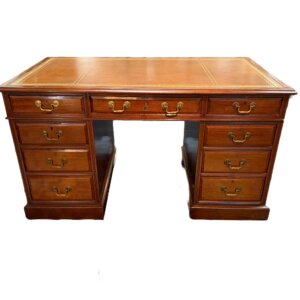 Antique Mahogany Three Part Desk with Tooled Leather Top