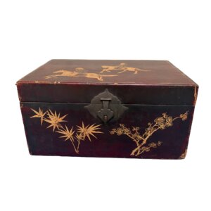 Paint Decorated and Leather Covered Asian Box/Chest