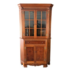Vintage Bench-Made Burled Walnut Corner Cabinet