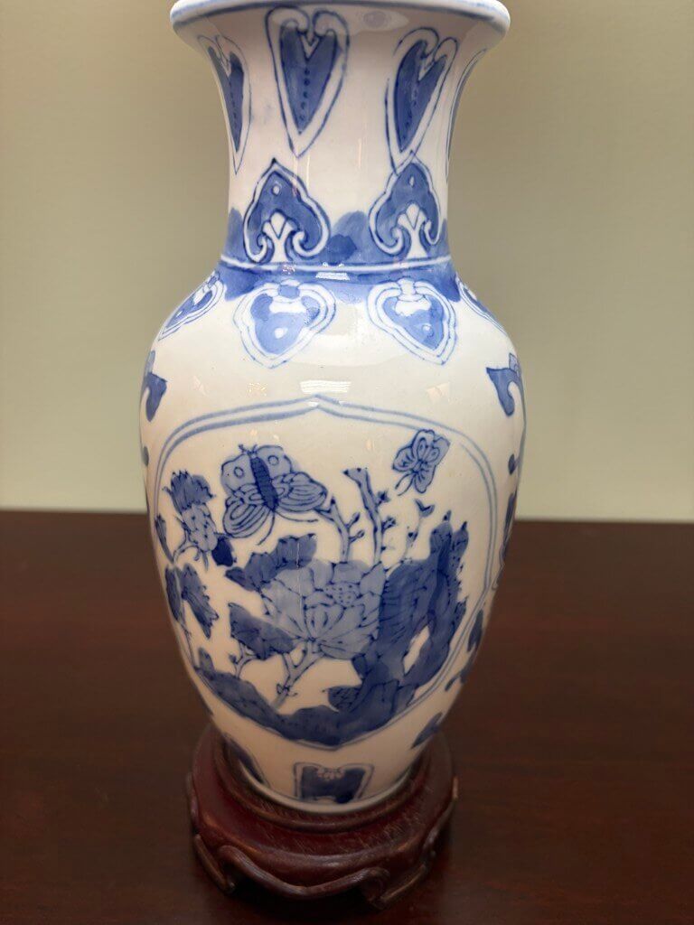 Blue and White Asian Porcelain Vase Lamp with New Shade Blue and White Asian Porcelain Vase Lamp with New Shade