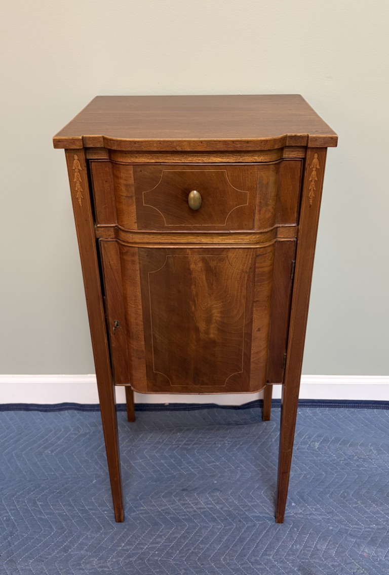 19th Century Mahogany Tall Stand with Inlay and Working Key 19th Century Mahogany Tall Stand with Inlay and Working Key