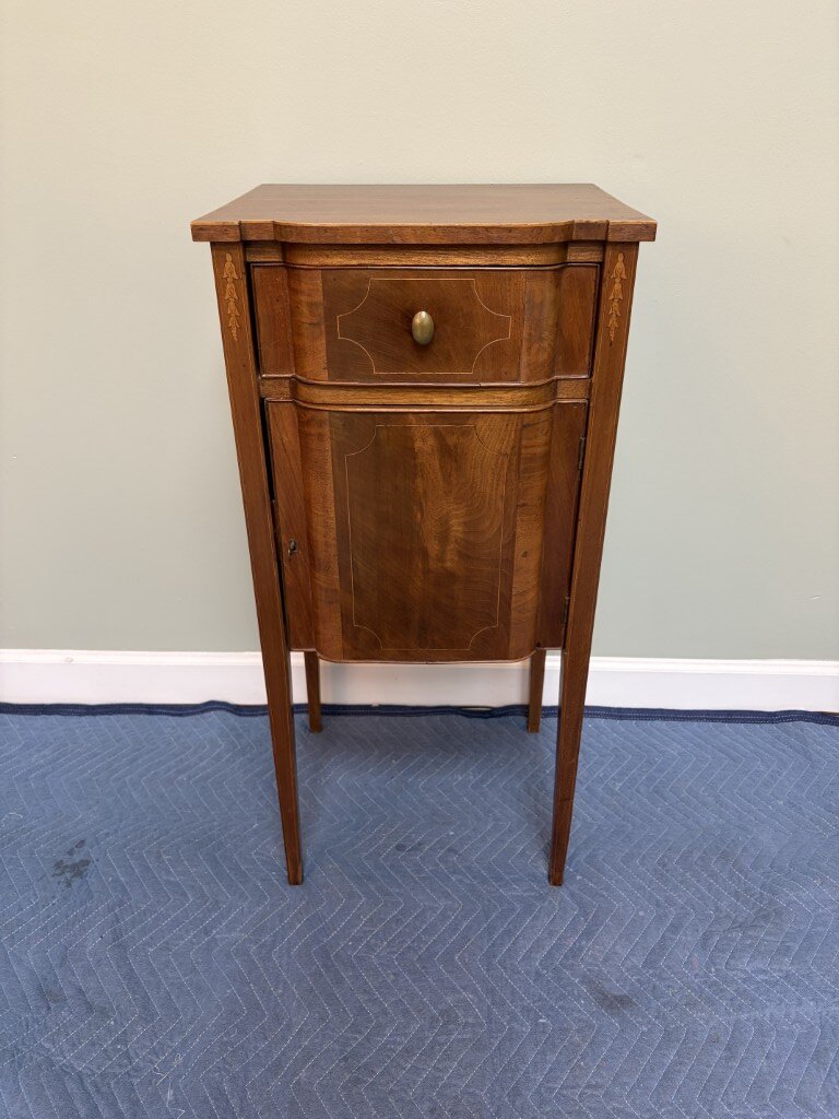19th Century Mahogany Tall Stand with Inlay and Working Key 19th Century Mahogany Tall Stand with Inlay and Working Key