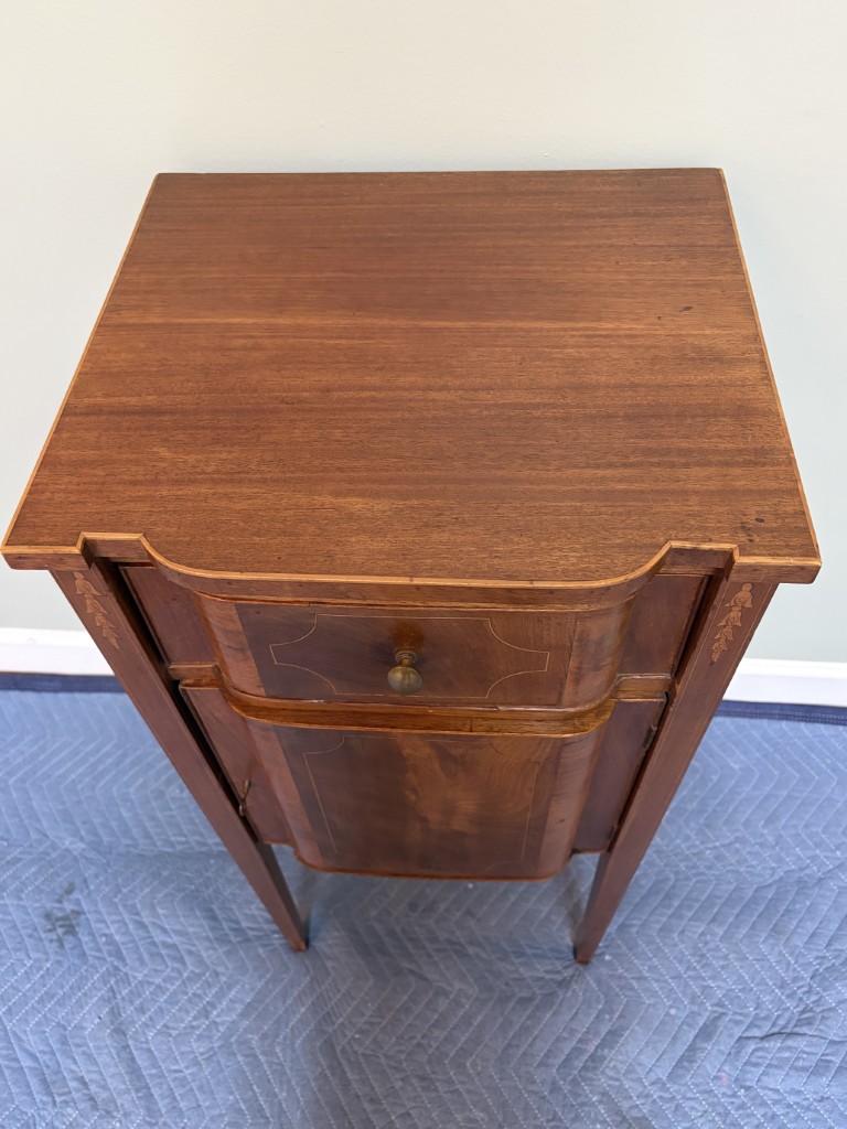 19th Century Mahogany Tall Stand with Inlay and Working Key 19th Century Mahogany Tall Stand with Inlay and Working Key