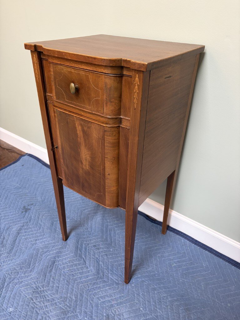 19th Century Mahogany Tall Stand with Inlay and Working Key 19th Century Mahogany Tall Stand with Inlay and Working Key