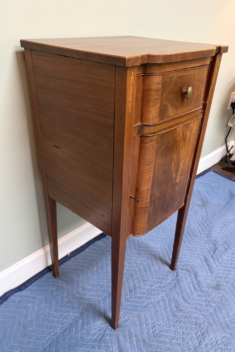 19th Century Mahogany Tall Stand with Inlay and Working Key 19th Century Mahogany Tall Stand with Inlay and Working Key