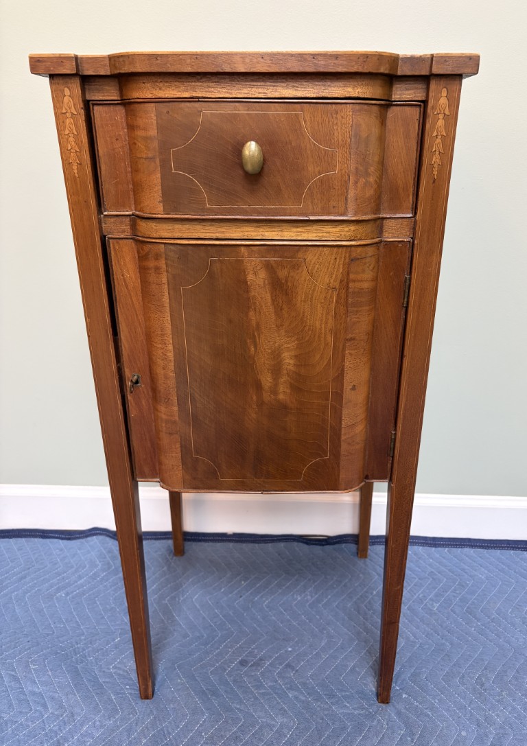 19th Century Mahogany Tall Stand with Inlay and Working Key 19th Century Mahogany Tall Stand with Inlay and Working Key