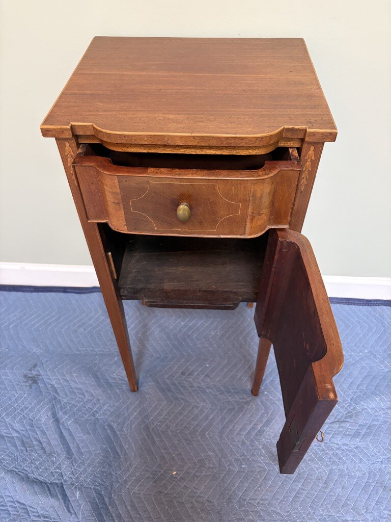 19th Century Mahogany Tall Stand with Inlay and Working Key 19th Century Mahogany Tall Stand with Inlay and Working Key