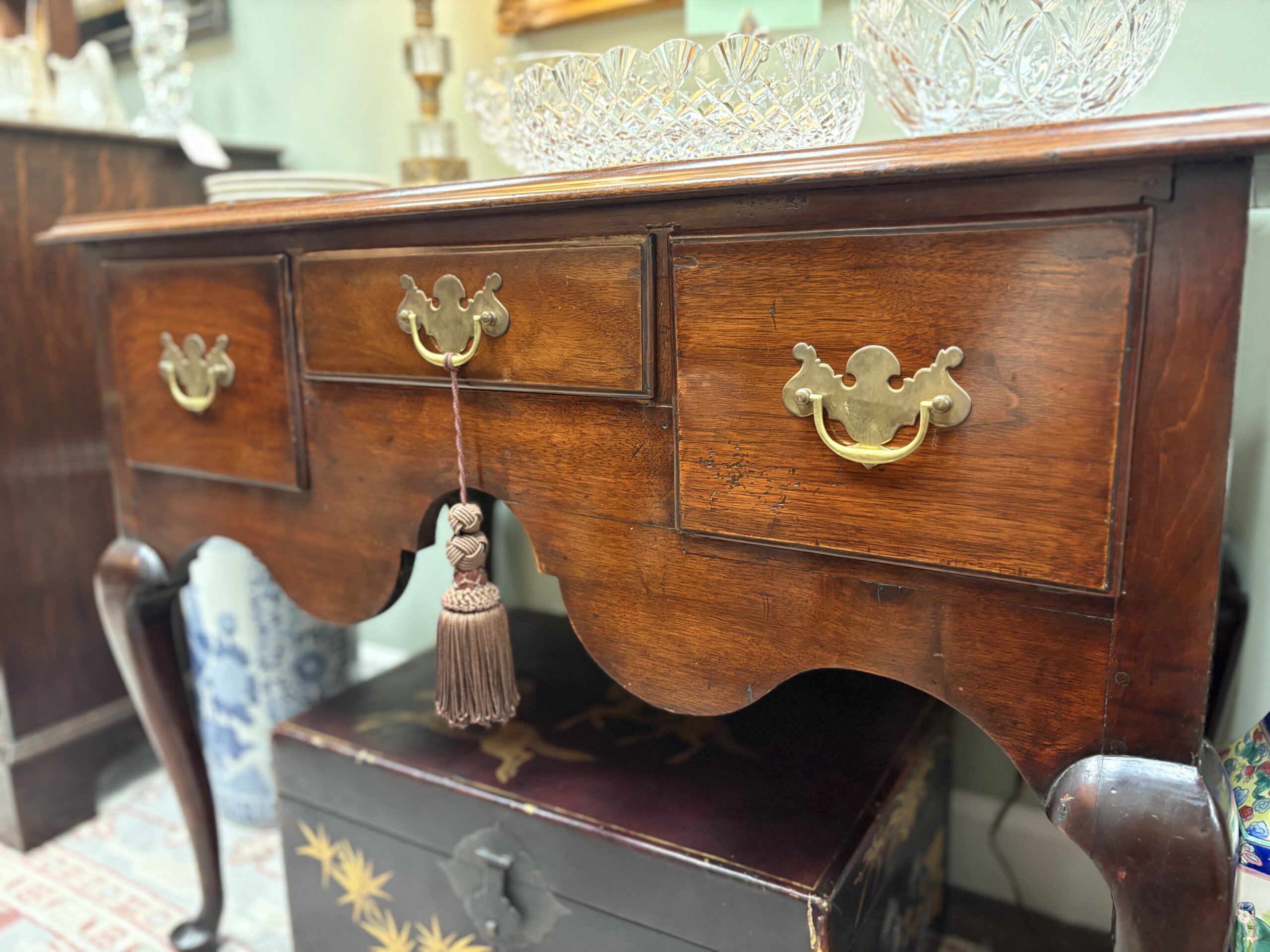 Mid 18th Century Mahogany Queen Anne Lowboy with Boston Provenance Mid 18th Century Mahogany Queen Anne Lowboy with Boston Provenance