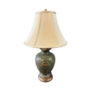 Green and Gold Lamp with Silk Shade