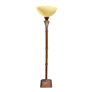 Hollywood Regency Patinaed-Copper Finish Floor Lamp with Marbleized Glass Shade