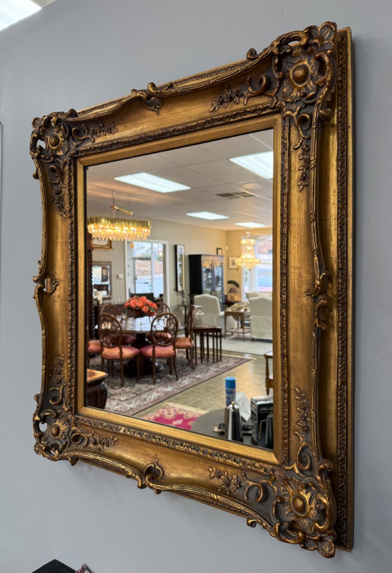 Heavily Carved Baroque-Style Gold Mirror Heavily Carved Baroque-Style Gold Mirror