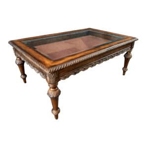 Traditional Carved Glass-Top Curio Coffee Table
