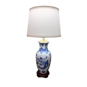 Blue and White Asian Porcelain Vase Lamp with New Shade