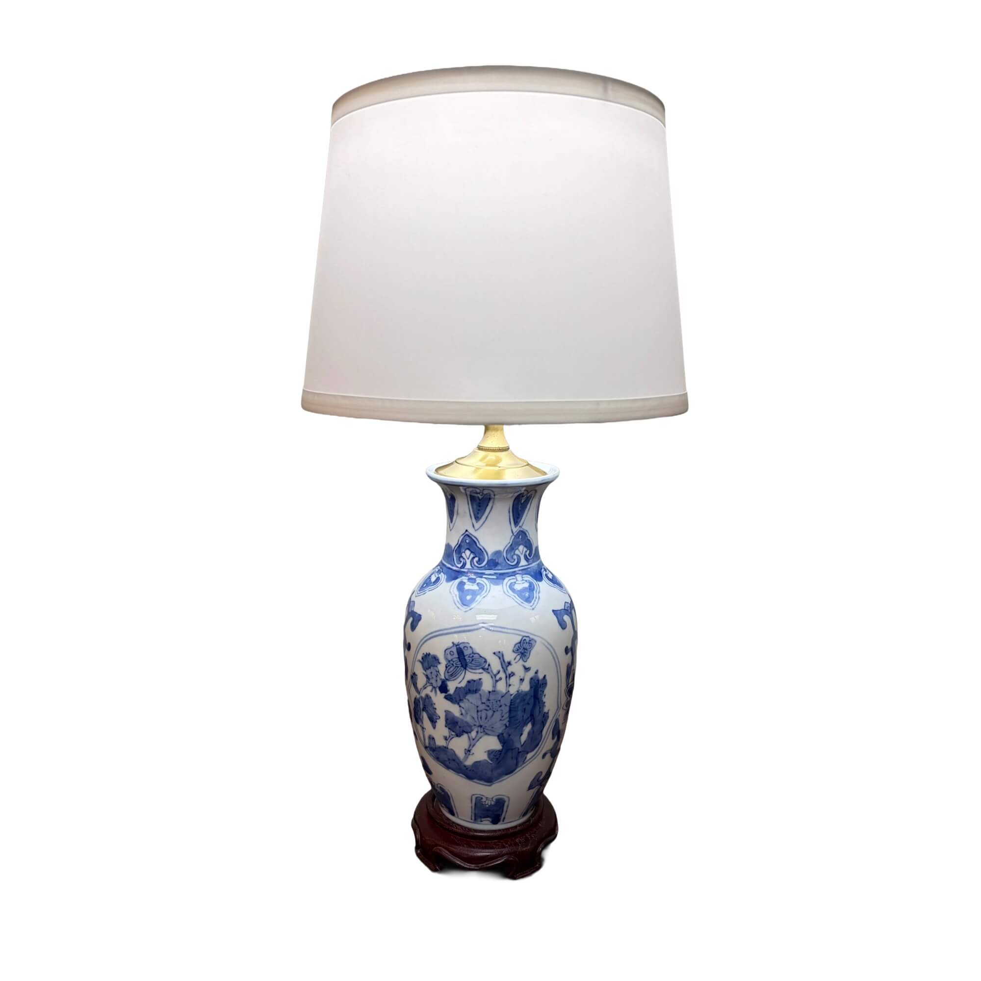 Blue and White Asian Porcelain Vase Lamp with New Shade Blue and White Asian Porcelain Vase Lamp with New Shade