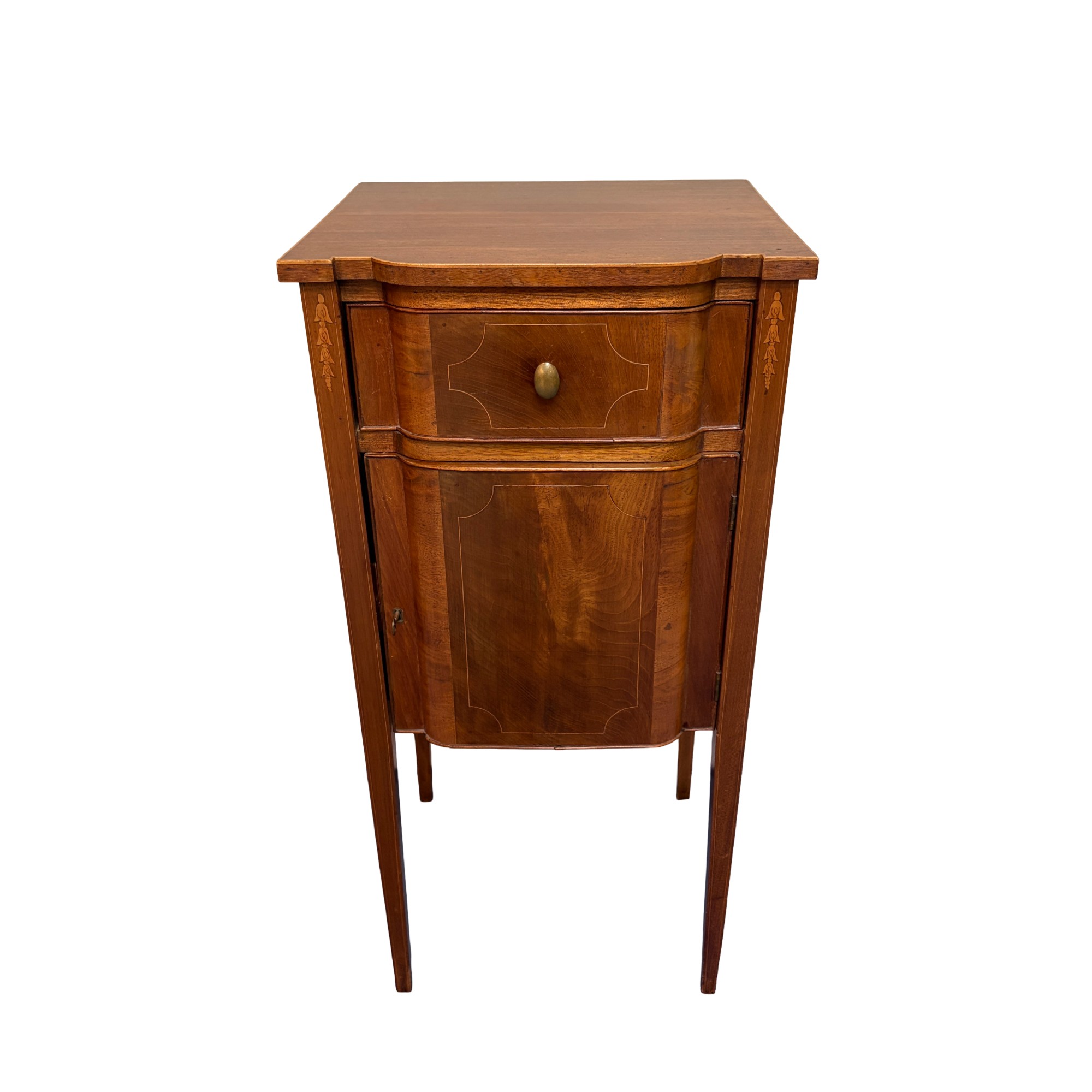 19th Century Mahogany Tall Stand with Inlay and Working Key 19th Century Mahogany Tall Stand with Inlay and Working Key