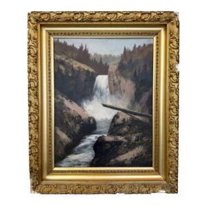 Early 1900's Oil on Board of Waterfall in Gold Gilt Frame