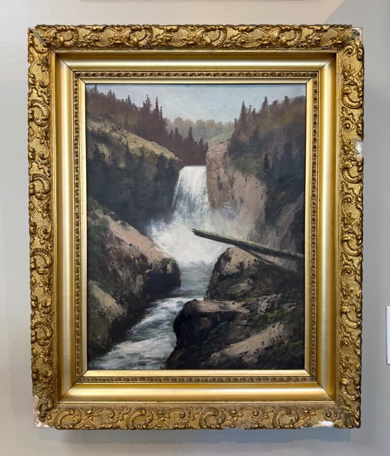 Early 1900's Oil on Board of Waterfall in Gold Gilt Frame Early 1900's Oil on Board of Waterfall in Gold Gilt Frame