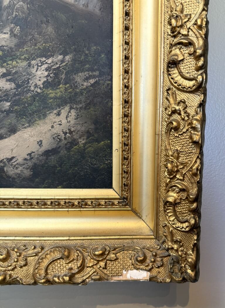 Early 1900's Oil on Board of Waterfall in Gold Gilt Frame Early 1900's Oil on Board of Waterfall in Gold Gilt Frame