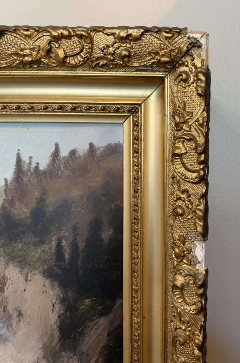 Early 1900's Oil on Board of Waterfall in Gold Gilt Frame Early 1900's Oil on Board of Waterfall in Gold Gilt Frame