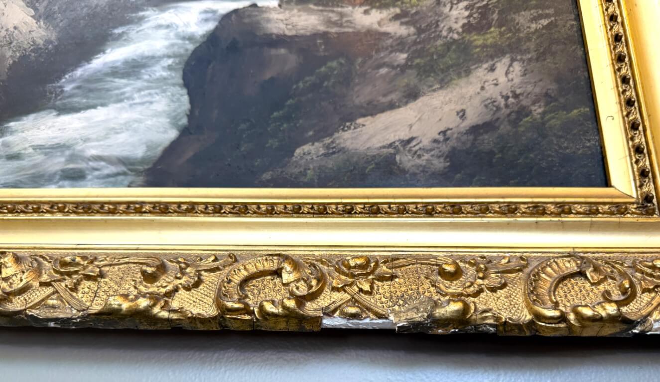 Early 1900's Oil on Board of Waterfall in Gold Gilt Frame Early 1900's Oil on Board of Waterfall in Gold Gilt Frame