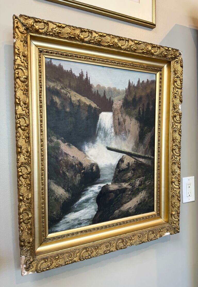 Early 1900's Oil on Board of Waterfall in Gold Gilt Frame Early 1900's Oil on Board of Waterfall in Gold Gilt Frame