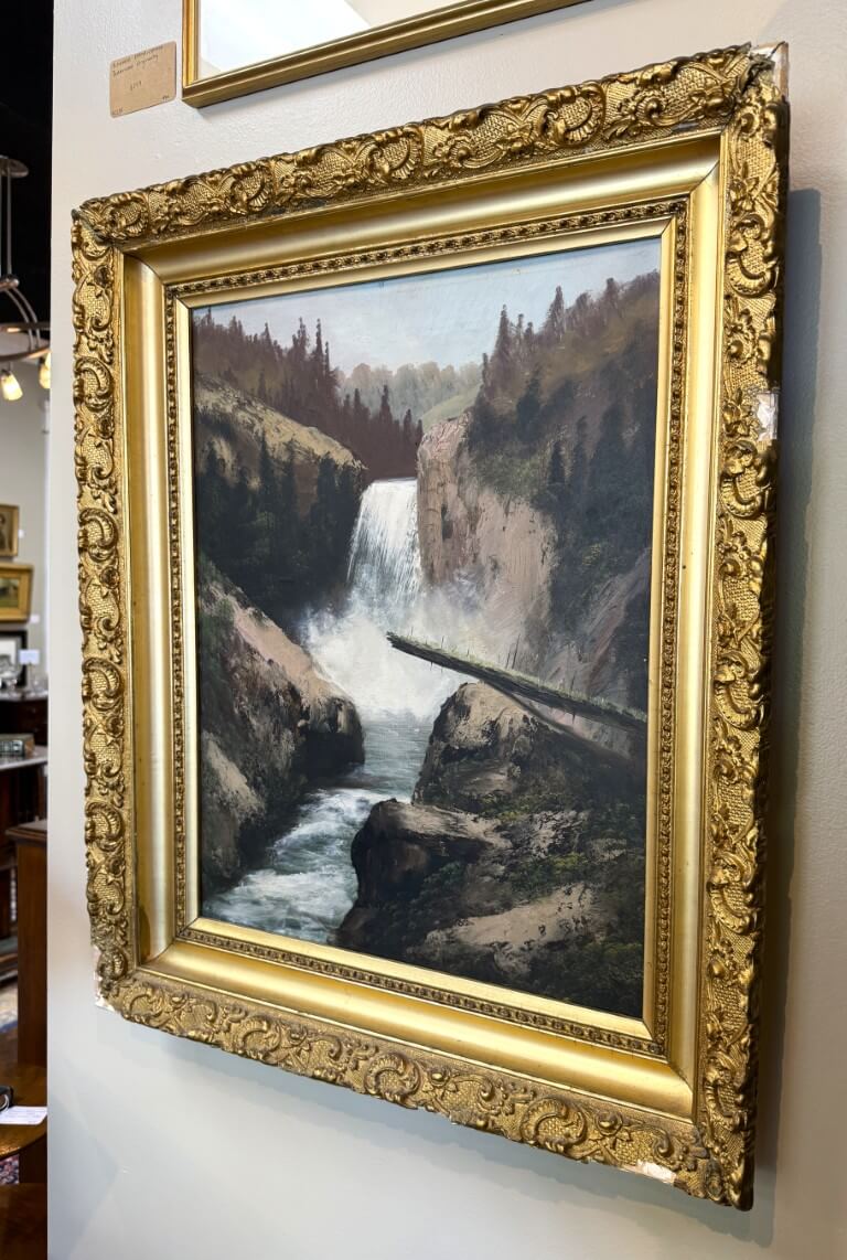 Early 1900's Oil on Board of Waterfall in Gold Gilt Frame Early 1900's Oil on Board of Waterfall in Gold Gilt Frame