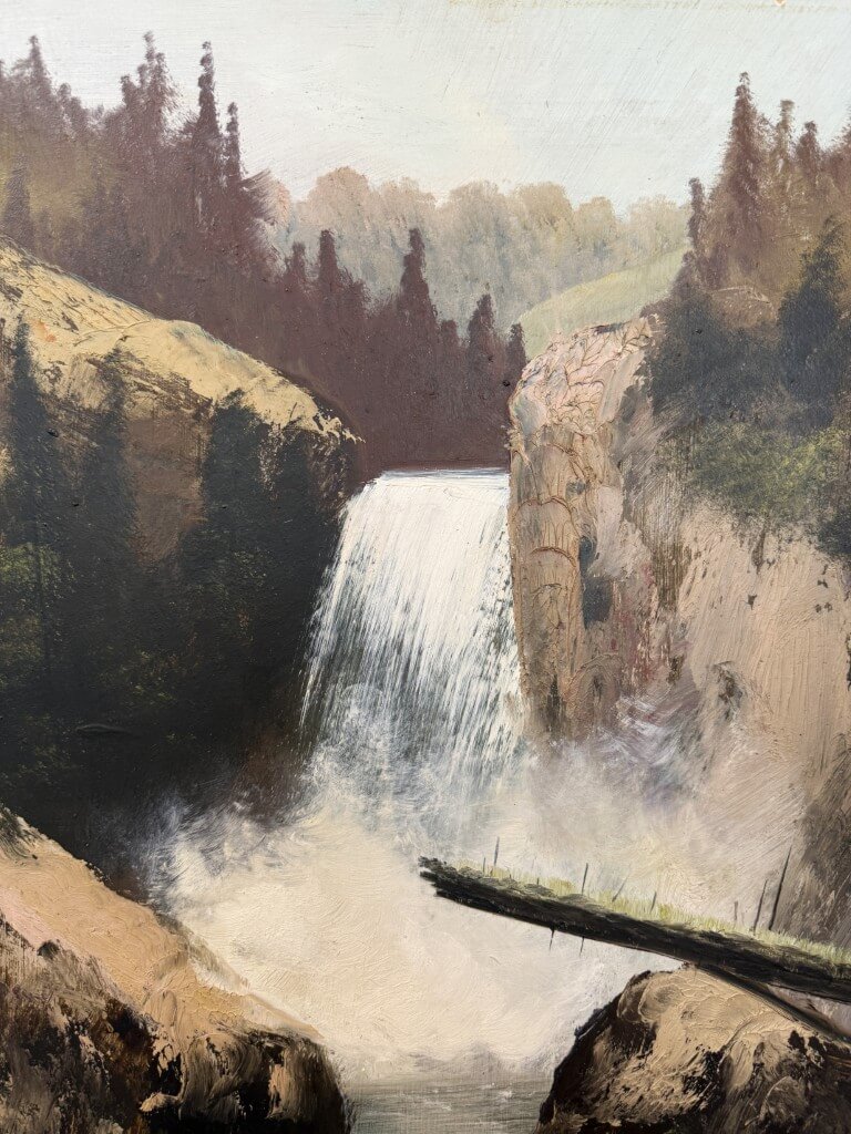 Early 1900's Oil on Board of Waterfall in Gold Gilt Frame Early 1900's Oil on Board of Waterfall in Gold Gilt Frame