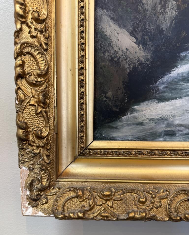 Early 1900's Oil on Board of Waterfall in Gold Gilt Frame Early 1900's Oil on Board of Waterfall in Gold Gilt Frame