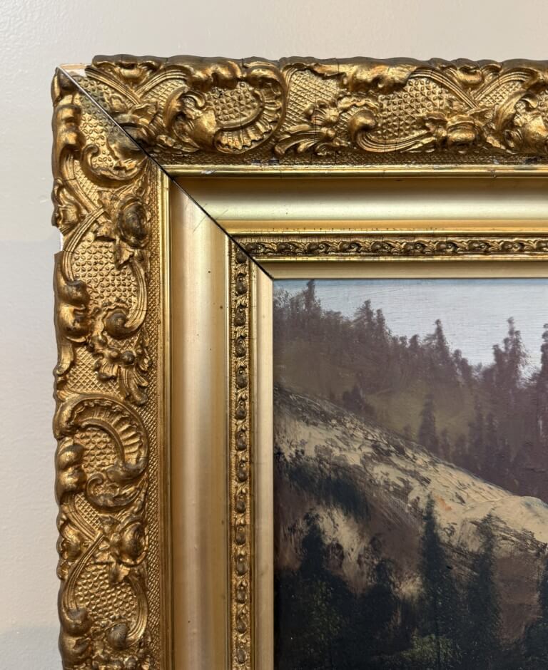 Early 1900's Oil on Board of Waterfall in Gold Gilt Frame Early 1900's Oil on Board of Waterfall in Gold Gilt Frame