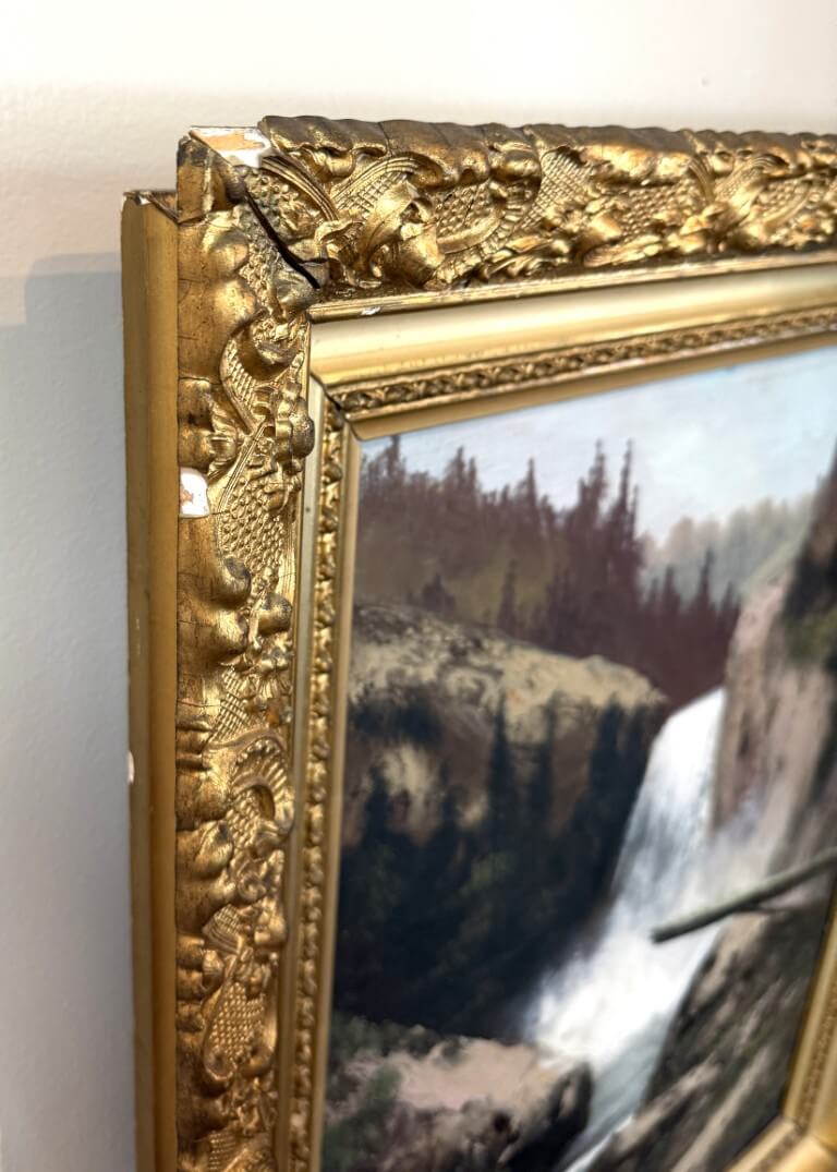 Early 1900's Oil on Board of Waterfall in Gold Gilt Frame Early 1900's Oil on Board of Waterfall in Gold Gilt Frame