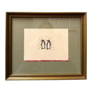 Framed Pair of Penguins in the Snow with Green Mat