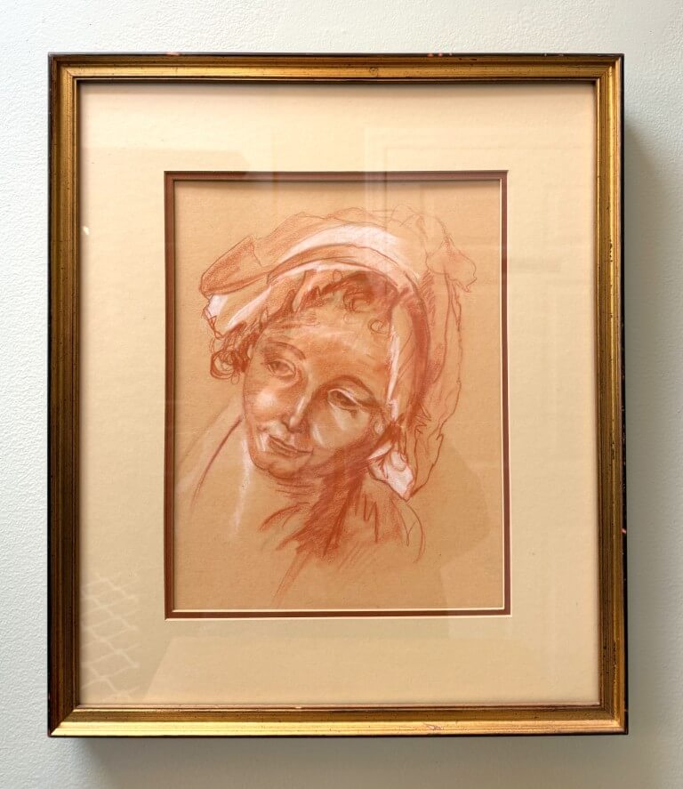 Original Portrait of a Woman in Terracotta Pastels with Gold Frame Original Portrait of a Woman in Terracotta Pastels with Gold Frame