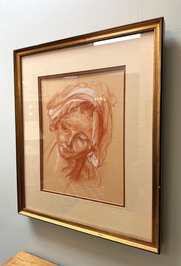 Original Portrait of a Woman in Terracotta Pastels with Gold Frame Original Portrait of a Woman in Terracotta Pastels with Gold Frame