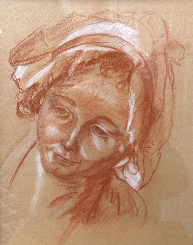 Original Portrait of a Woman in Terracotta Pastels with Gold Frame Original Portrait of a Woman in Terracotta Pastels with Gold Frame