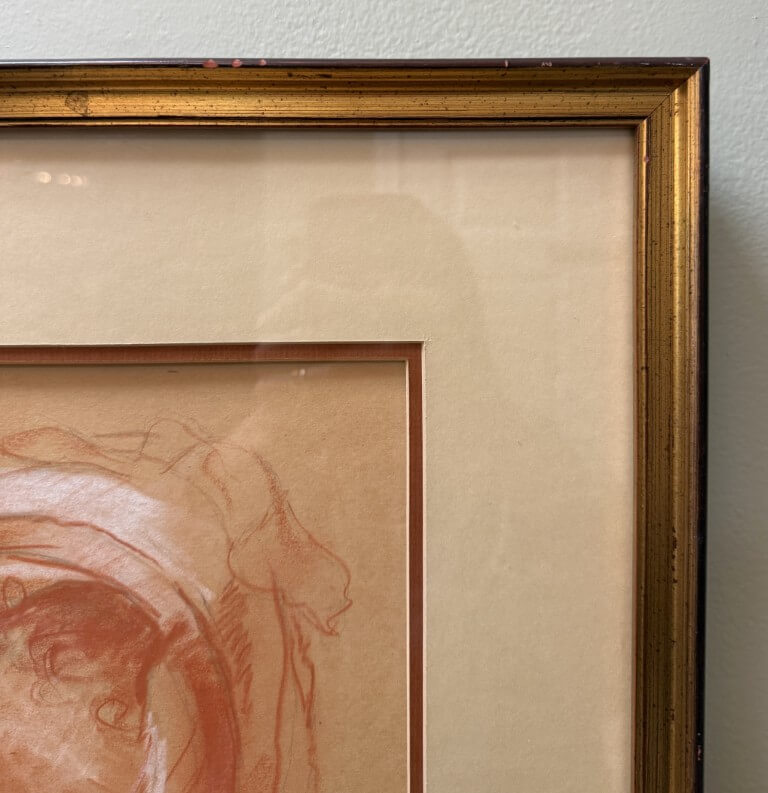 Original Portrait of a Woman in Terracotta Pastels with Gold Frame Original Portrait of a Woman in Terracotta Pastels with Gold Frame