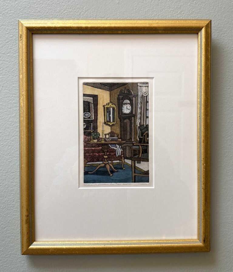 "Interior with Grandfather Clock" Aquatint by SC Artist Michael Slattery "Interior with Grandfather Clock" Aquatint by SC Artist Michael Slattery