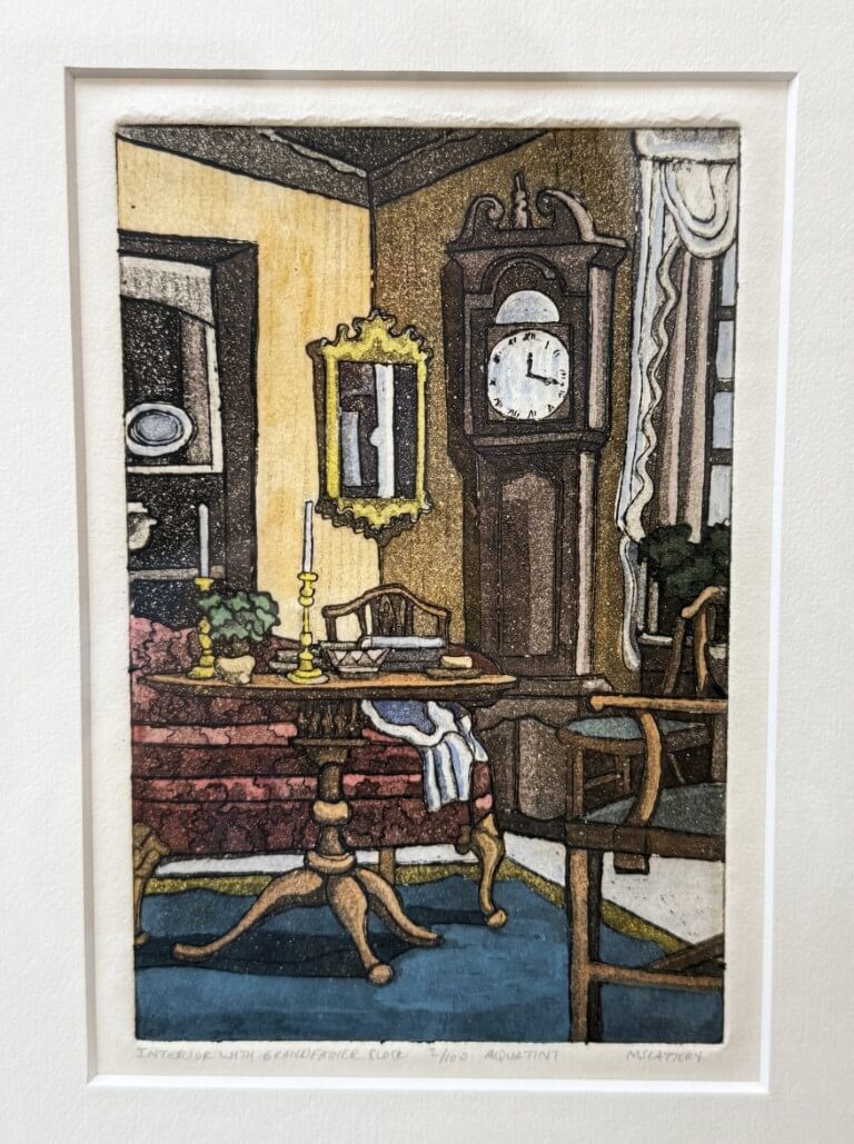 "Interior with Grandfather Clock" Aquatint by SC Artist Michael Slattery "Interior with Grandfather Clock" Aquatint by SC Artist Michael Slattery
