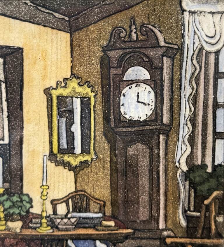 "Interior with Grandfather Clock" Aquatint by SC Artist Michael Slattery "Interior with Grandfather Clock" Aquatint by SC Artist Michael Slattery