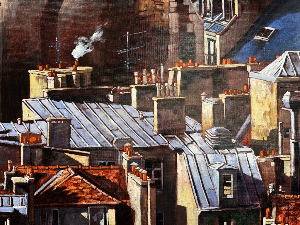 "Tuiles et Zinc" by Philippe Vermeulen "Fifax" Original Oil on Canvas "Tuiles et Zinc" by Philippe Vermeulen "Fifax" Original Oil on Canvas