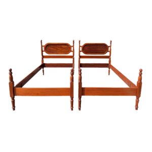 Pair of Vintage Mahogany Twin Bed Frames with Oval Panel Headboards