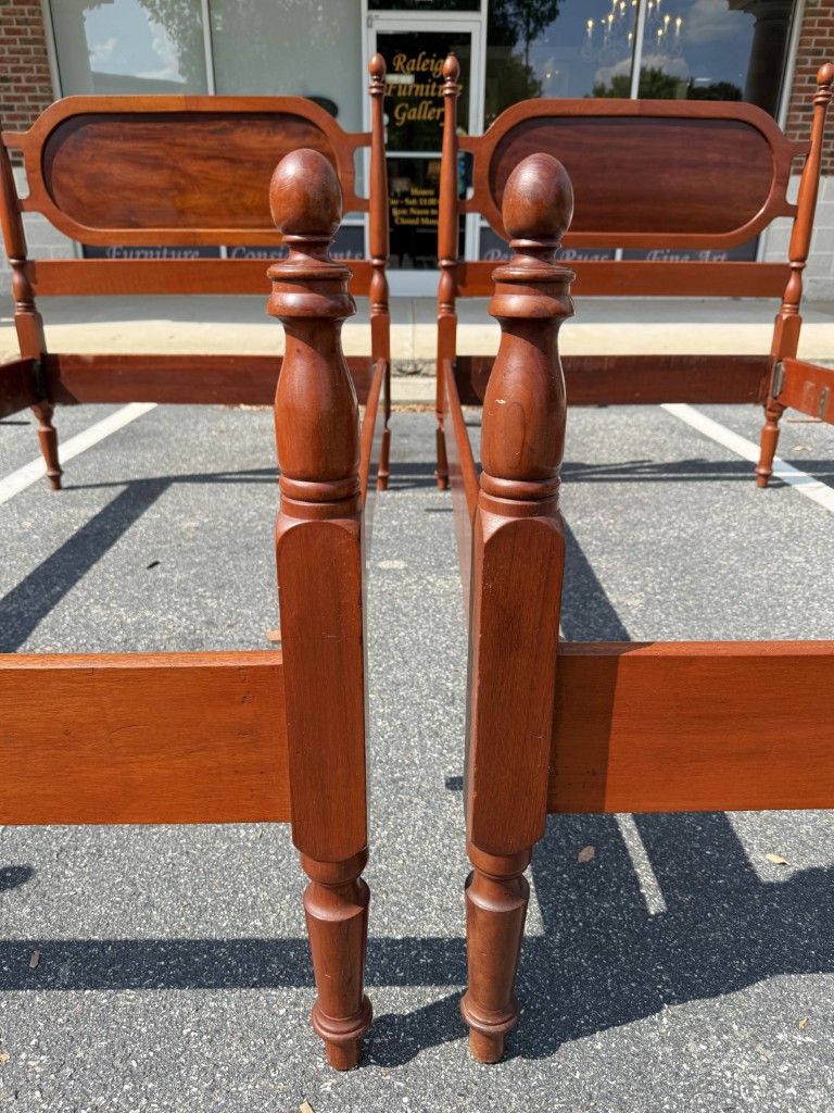Pair of Vintage Mahogany Twin Bed Frames with Oval Panel Headboards Pair of Vintage Mahogany Twin Bed Frames with Oval Panel Headboards