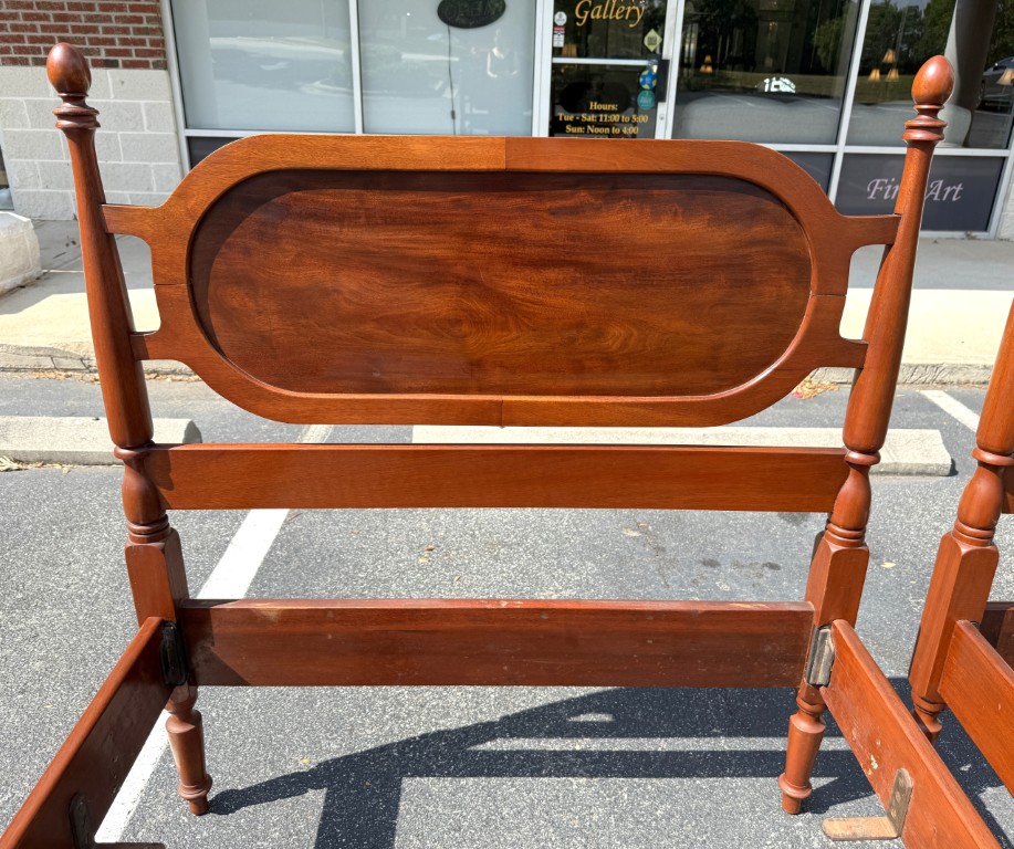 Pair of Vintage Mahogany Twin Bed Frames with Oval Panel Headboards Pair of Vintage Mahogany Twin Bed Frames with Oval Panel Headboards