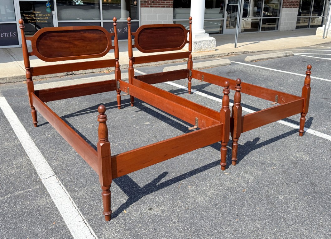 Pair of Vintage Mahogany Twin Bed Frames with Oval Panel Headboards Pair of Vintage Mahogany Twin Bed Frames with Oval Panel Headboards