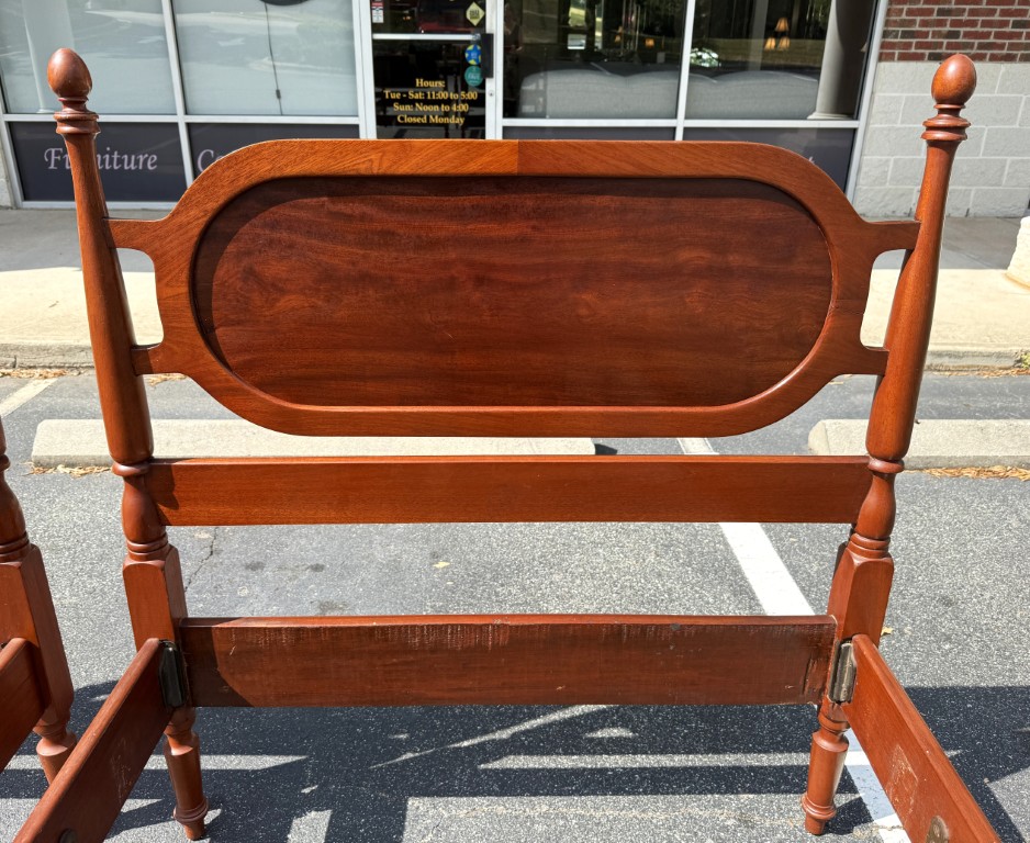 Pair of Vintage Mahogany Twin Bed Frames with Oval Panel Headboards Pair of Vintage Mahogany Twin Bed Frames with Oval Panel Headboards