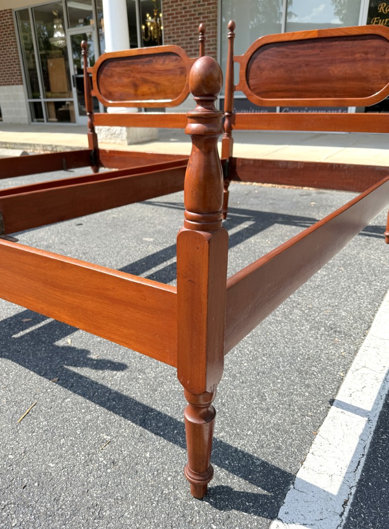 Pair of Vintage Mahogany Twin Bed Frames with Oval Panel Headboards Pair of Vintage Mahogany Twin Bed Frames with Oval Panel Headboards