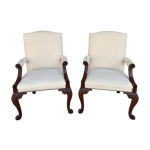 Pair of Baker Furniture Stately Homes Gainsborough Arm Chairs in White