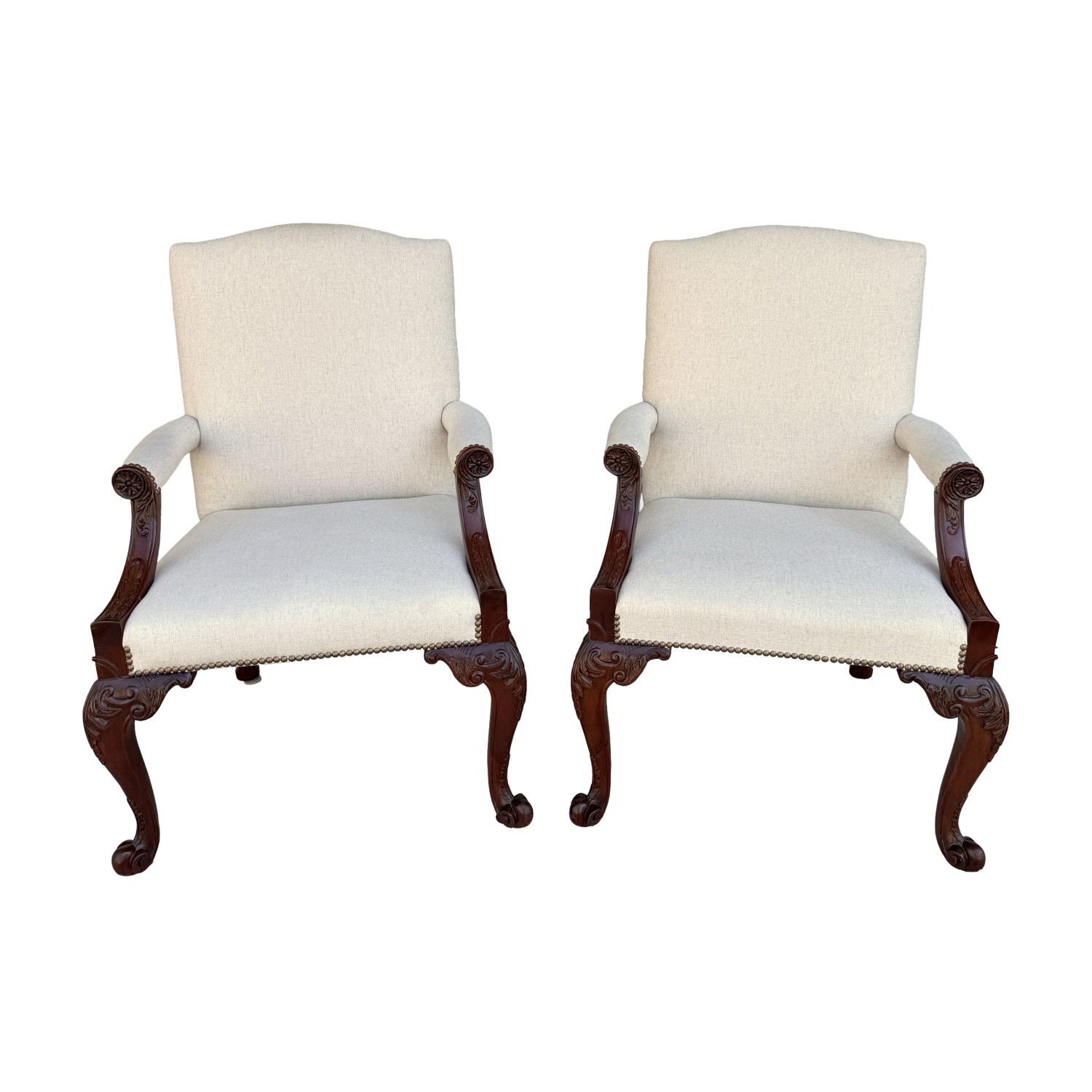 Pair of Baker Furniture Stately Homes Gainsborough Arm Chairs in White Pair of Baker Furniture Stately Homes Gainsborough Arm Chairs in White