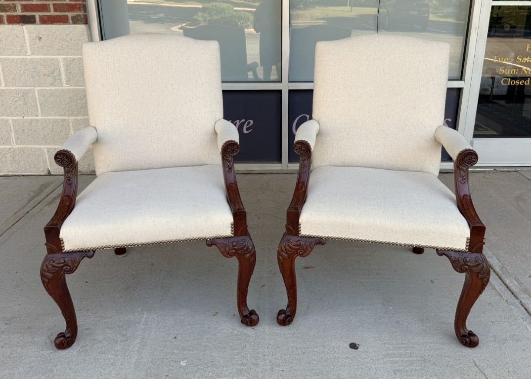 Pair of Baker Furniture Stately Homes Gainsborough Arm Chairs in White Pair of Baker Furniture Stately Homes Gainsborough Arm Chairs in White